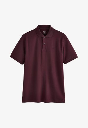 Bordeauxrode poloshirt, korte mouwen, kraag met twee knopen, klein logo op de borst, gladde stoftextuur, regular fit ontwerp.