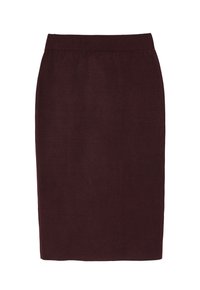 Gonna bordeaux alla lunghezza del ginocchio con una texture morbida e una vita elasticizzata. Design semplice e aderente, senza motivi visibili o accessori.
