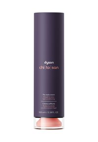 Dyson Chi to San pre-style cream in a tall, dark purple cylindrical bottle with a clear base and pink accents, 100 ml capacity.