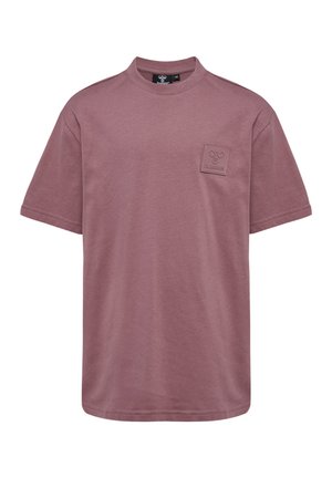 Kortærmet T-shirt med rund hals i mauve bomuld med en firkantet lomme med et forhøjet logo. Blød tekstur og afslappet pasform.