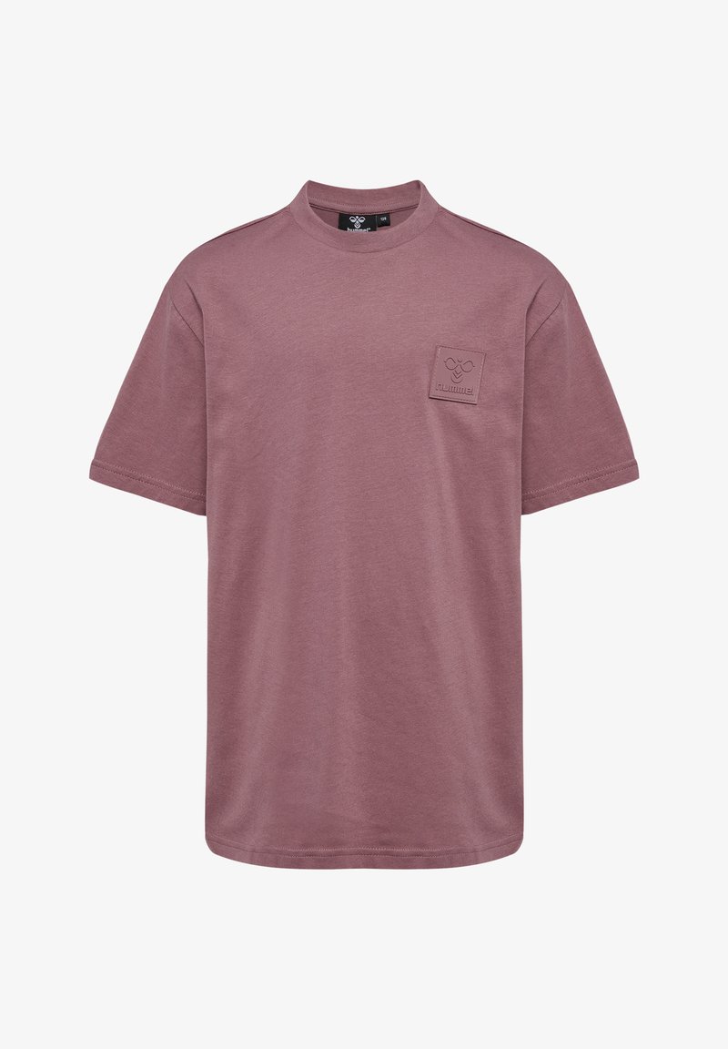 Kortærmet T-shirt med rund hals i mauve bomuld med en firkantet lomme med et forhøjet logo. Blød tekstur og afslappet pasform.