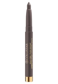 Brauner Lidschatten-Stift mit konischer Spitze, glattem mattem Finish, goldenem Metallfuß und markengerechter Verpackung in einem eleganten Design.
