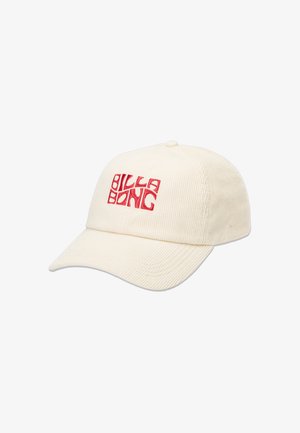Lichtbeige corduroy pet met een gebogen klep. Voorzien van een rode geborduurde 'BILLABONG' logo aan de voorkant en een textuurstof.