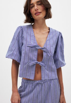 TIE FRONT V NECK - Bluse - blue white