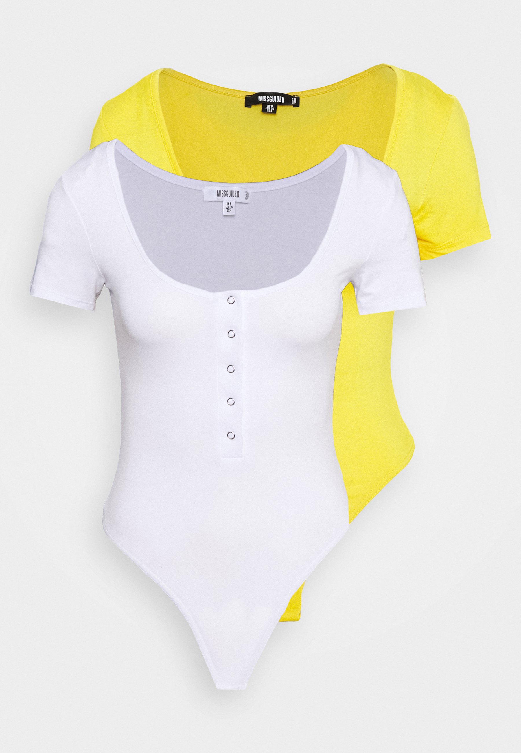 Missguided POPPER SHORT SLEEVE BODYSUIT 2 PACK T shirts Missguided POPPER SHORT SLEEVE BODYSUIT 2 PACK - T-shirts - gold fusion/white