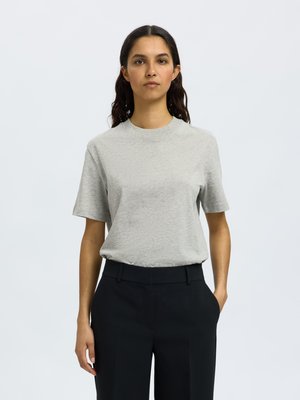 SLFRELAX MOCK NECK TEE  - T-Shirt basic - light grey melange