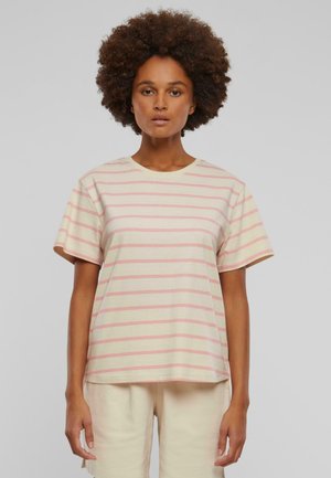 Urban Classics STRIPED BOXY - Print T-shirt - lemonadepink whitesand