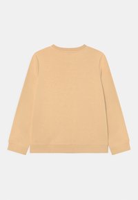 Långärmad sweatshirt i ljusbeige, tillverkad av mjukt material. Har rund halsringning och ribbade muddarna med rak fåll. Slät textur genom hela plagget.