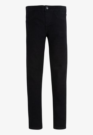 Pantalon noir slim avec poches avant et fermeture par bouton, affiché à plat sur fond blanc.