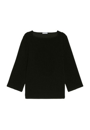 Top negro de manga larga con escote cuadrado y corte holgado. Fabricado con tela suave, con mangas de corte recto y diseño minimalista.