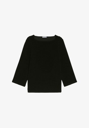 Top negro de manga larga con escote cuadrado y corte holgado. Fabricado con tela suave, con mangas de corte recto y diseño minimalista.