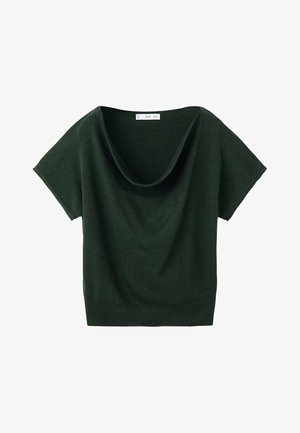 Donkergroen, kort mouwen trui met een brede, gedrapeerde halslijn. Gemaakt van zacht breimateriaal, met een ontspannen pasvorm en geribde zoom.