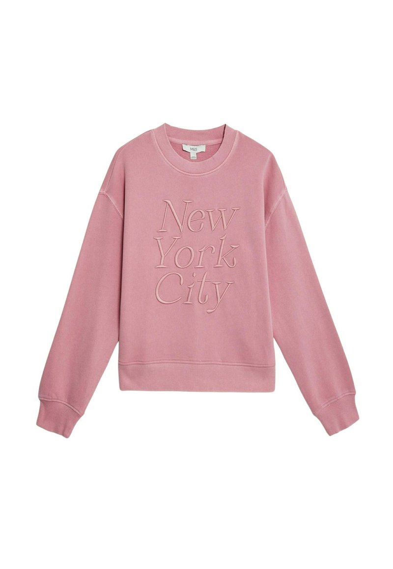 Marks & Spencer Pull à col rond pour femme en coton rose
