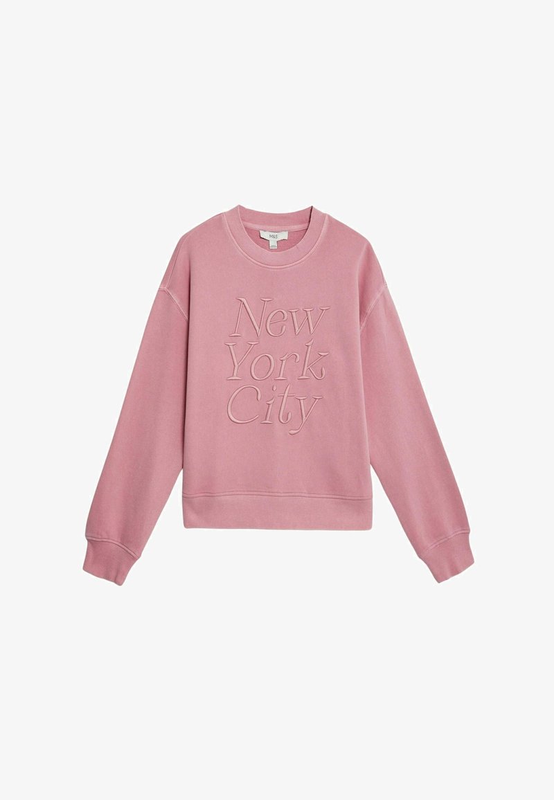 Marks & Spencer Pull à col rond pour femme en coton rose Marks & Spencer Pull à col rond pour femme en coton rose