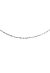 Chaîne en métal argenté avec des maillons ovales, présentant une finition lisse et brillante. La chaîne semble flexible et légère.
