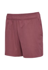 Bordowe szorty z elastycznym pasem, ozdobione pionowym wzorem pasków i bocznymi kieszeniami. Wykonane z lekkiego materiału.