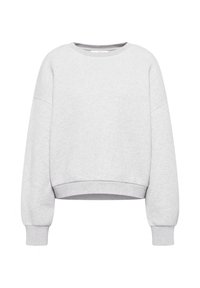 Hellegrauer Langarm-Crewneck-Sweatshirt mit gerippten Bündchen und Saum, das einen lockeren, leicht verkürzten Schnitt bietet.