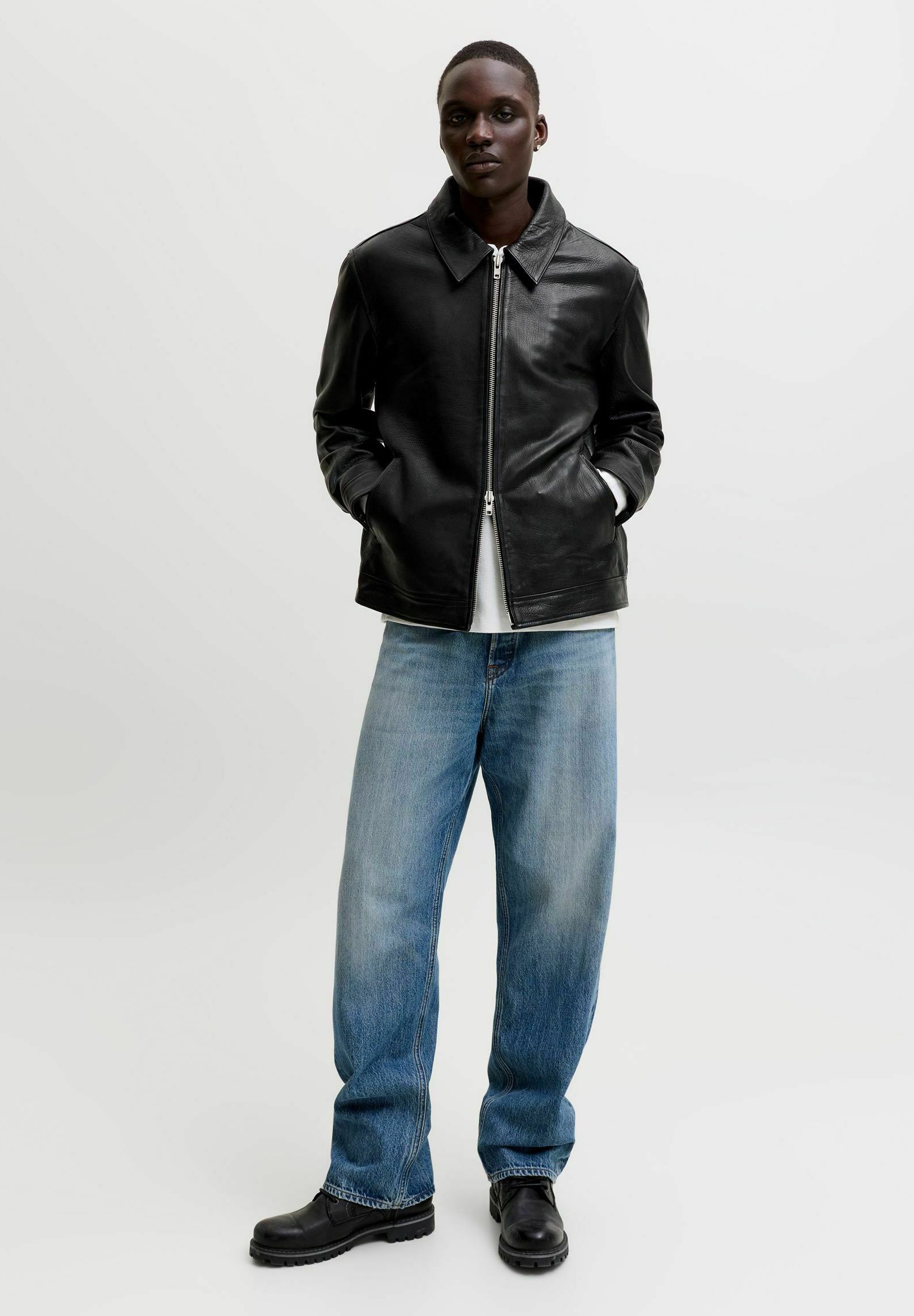 Jack & Jones Leather Leather - Leather jacket - black - Zalando.ie