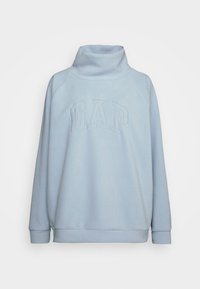Helles Blau, weiches Sweatshirt mit hohem Kragen und Raglanärmeln. Mit geprägtem "GAP"-Logo auf der Vorderseite. Einfacher, lässiger Schnitt.