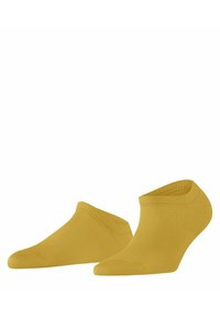 Gelbe Knöchelsocken aus weichem, dehnbarem Material. Sie verfügen über eine nahtlose Zehenpartie und einen gerippten Bund für einen sicheren Sitz.