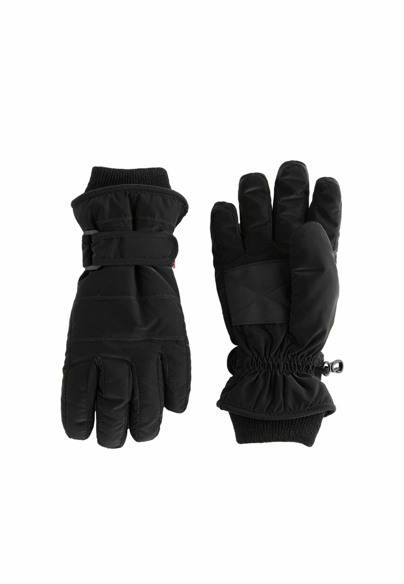 Mâneci negre izolate, cu un design matlasat, curele reglabile la încheietură și o palmă texturată pentru aderență. Mansetele sunt elasticizate pentru un fit strâns.