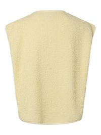 Κίτρινο, υφασμάτινο αμάνικο ένδυμα από φλις με στρογγυλή λαιμόκοψη και ίσια τελείωμα. Μαλακή επιφάνεια με αφράτη εμφάνιση.