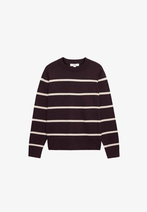 Marks & Spencer, AIR-YARN STRIPED CREW NECK JUMPER. - Striktrøje - dark aubergine