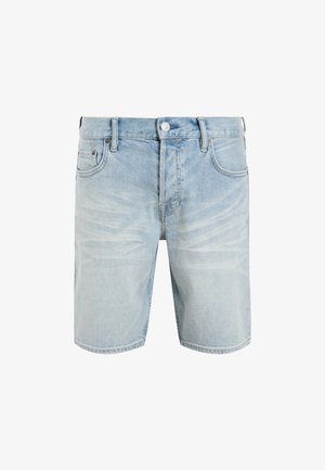 Helles blaus Denim-Shorts mit geradem Schnitt, fünf Taschen und einem leicht verwaschenen Finish. Verfügt über einen Metallknopf und Gürtelschlaufen.