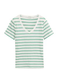 MIT V-AUSSCHNITT - Marškinėliai su spaudiniu - offwhite faded green stripe