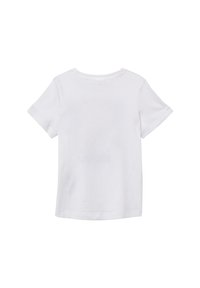 Witte katoenen t-shirt met korte mouwen, ronde halslijn en een gladde textuur. Minimalistisch ontwerp zonder zichtbare patronen of accenten.