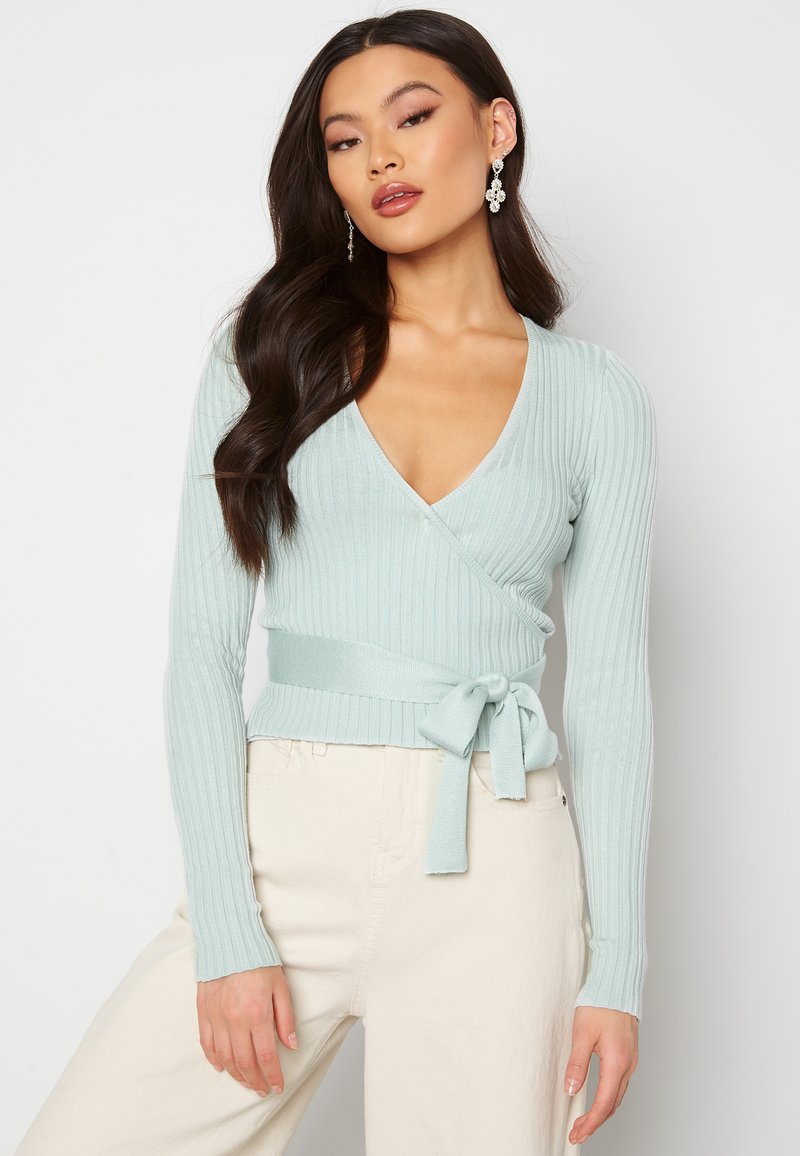 Bubbleroom KNITTED RIB WRAP TOP - Sweter