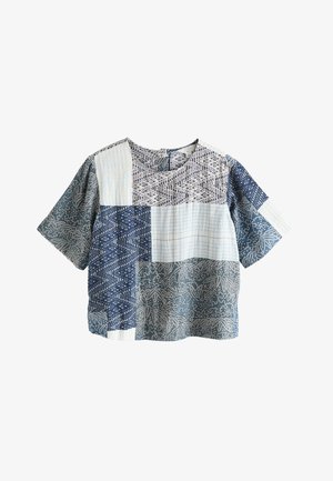 Next, Pluus - blue white patchwork print