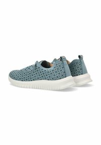 Sneaker azzurri chiari con tomaia in pelle perforata caratterizzata da motivi quadrati, suola in gomma bianca e linguette sul tallone per una facile calzata.