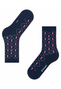 Granatowe skarpetki bawełniane z wzorem w diamenty, które przedstawiają czerwone budki telefoniczne i białe linie. Żebrowany mankiet z logo na podeszwie.