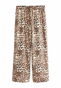 Leopardenmuster Schlafanzughose mit elastischem Bund und Kordelzug, aus weichem Stoff mit pinker Paspel am Saum.
