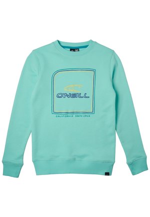 Jasnoniebieska bluza z okrągłym dekoltem, z prążkowanymi mankietami i pasem u dołu, z logo O'Neill i napisem California Santa Cruz na przodzie.