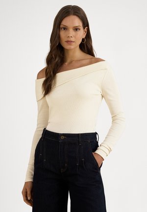 RIBBED ASYMMETRICAL OFF-THE-SHOULDER TOP - Hosszú ujjú felső - mascarpone cream