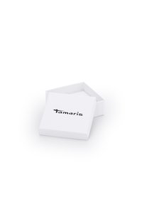 Weißer Karton in rechteckiger Form mit einem schwarzen "Tamaris"-Logo auf dem Deckel, teilweise geöffnet, um das Innere zu zeigen.