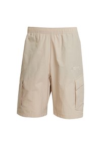 Light beige cargo shorts with an elastic waistband, side pockets, and subtle "TERREX" logo detail embroidered on the front.