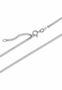 Collana in argento con un design a maglie attorcigliate, dotata di un gancio rotondo e lunghezza regolabile. Texture liscia con finitura riflettente.