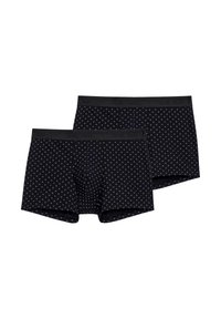 Boxer briefs neri con un discreto motivo a pois grigi, con una vita nera impresso con il nome del marchio. Materiale in cotone.