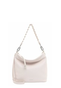 Borsa a mano in pelle bianca con una texture morbida, un dettaglio intrecciato sulla tracolla e finiture in argento. Presenta una sola tracolla e una zip laterale.