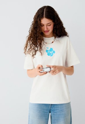 Bershka OVERSIZE H2O PRINT T-SHIRT - T-shirt print - white
