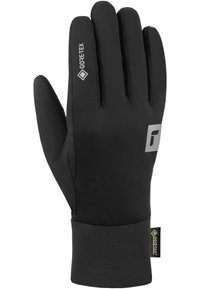 Schwarze Handschuhe aus weichem, flexiblem Material mit einer engen Passform. Mit GORE-TEX-Branding. Glatte Oberfläche und einfarbiges Design.