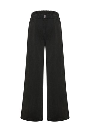 Sorte denimbukser med bred benvidde og elastisk talje, der har en glat overflade og et simpelt, uden udsmykninger design.