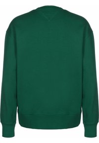 Groene sweatshirt met een ronde halslijn, lange mouwen en geribbelde manchetten. Gemaakt van zacht katoenmaterialen, met een gladde textuur.