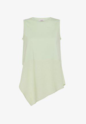 Top sin mangas de color verde claro con un dobladillo asimétrico. Fabricado con una tela suave, presenta un escote redondeado y un corte relajado.