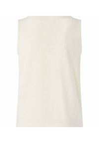 Top senza maniche color crema realizzato in morbido cotone, con scollo rotondo e taglio dritto, caratterizzato da una texture liscia e cuciture pulite.