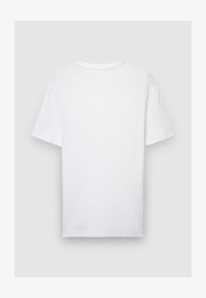 T-shirt bianca a coste con maniche corte, caratterizzata da un taglio dritto, scollo tondo e senza grafiche o decorazioni visibili.