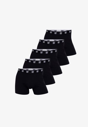 Mustat puuvillaiset bokserishortsit viiden pakkauksessa, joissa on valkoinen "CR7"-logo joustavassa vyötärönauhassa. Sileä pinta ja istuva malli.